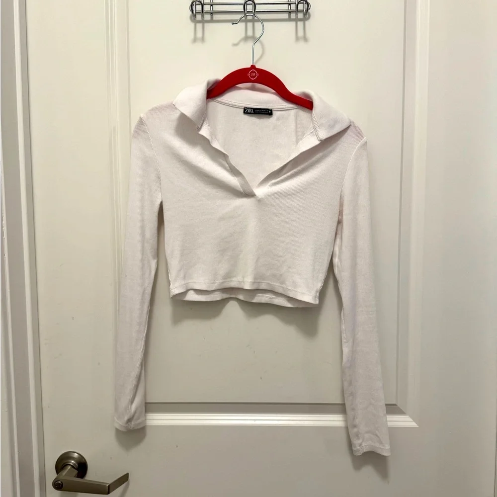 zara | white collared long sleeve - Picture 2 of 4